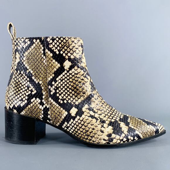 EVERLANE Size 6.5 Brown Cream Leather Snake Embossed Boots - Picture 2 of 8